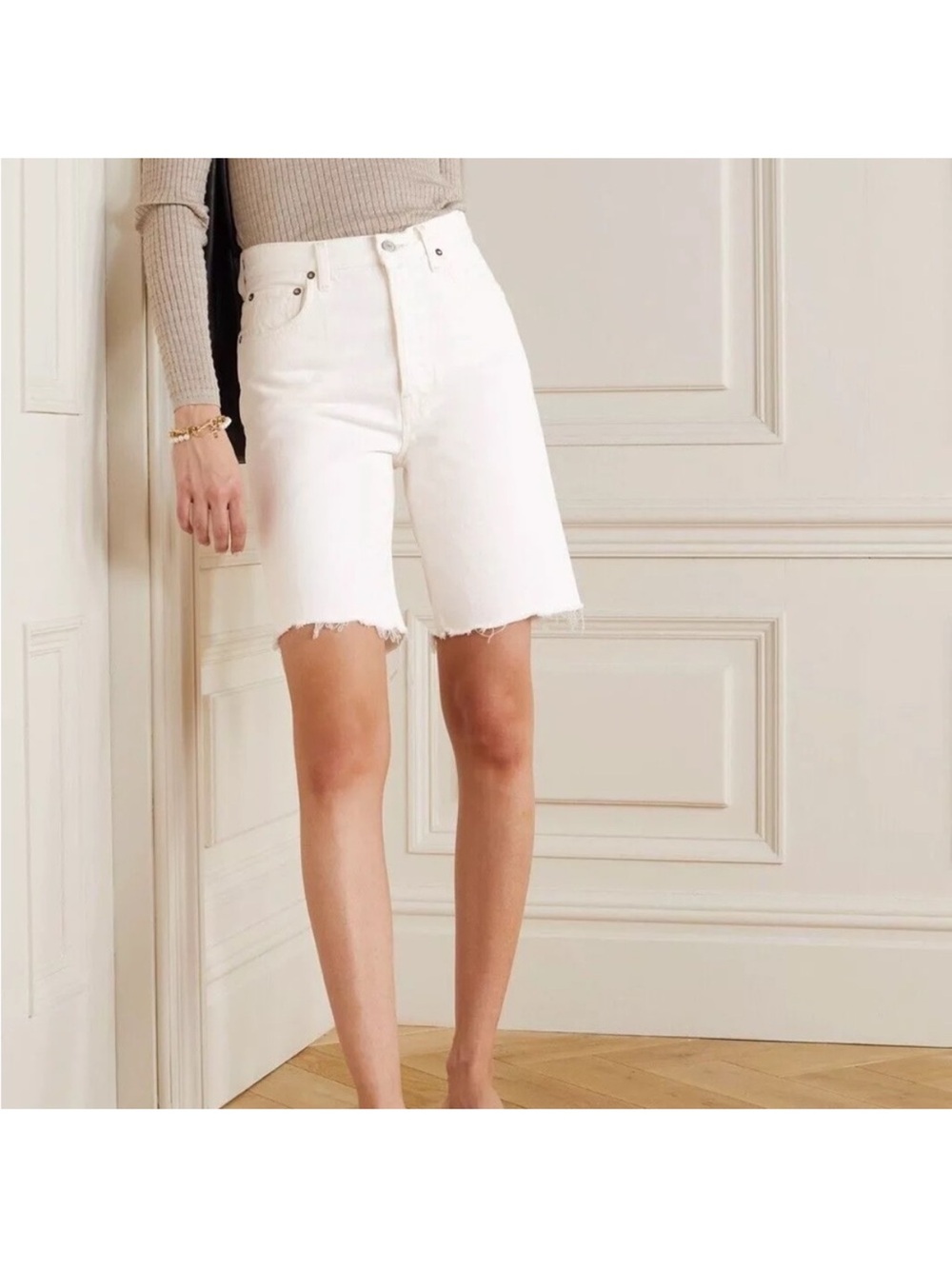 Agolde 90s short White High-Rise Frayed-Hem Bermuda Shorts